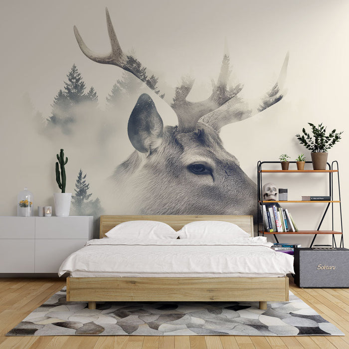 Mural Wallpaper Collage | Deer and Dark Forest