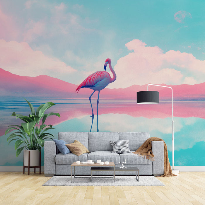 Foto Behang Collage | Roze Flamingo en Roze Berg