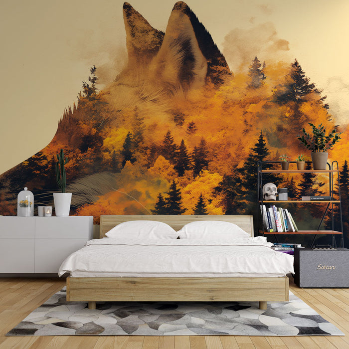 Collage Mural Wallpaper | Autumn Forest and Fox