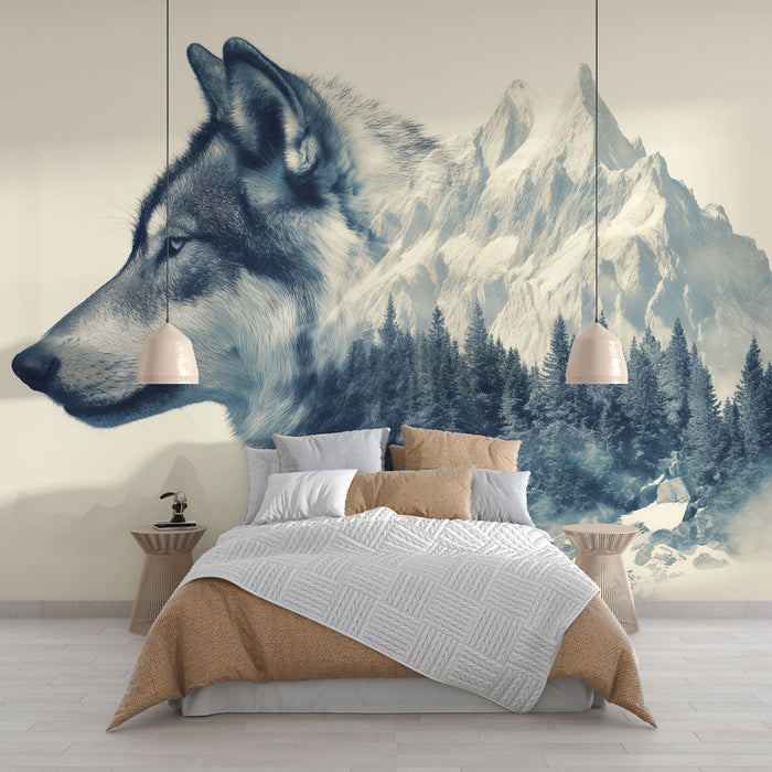 Mural Wallpaper Collage | Wolf and Mountain