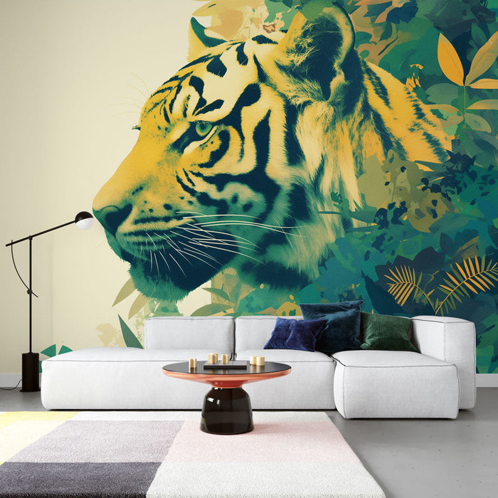 Mural Wallpaper Collage | Tiger and Tropical Forest