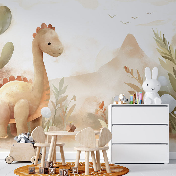 Papel de parede com mural de dinossauro | Vegetação selvagem