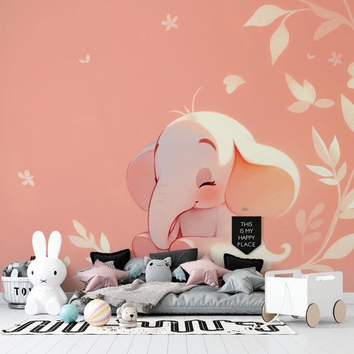 Papel de parede com mural de elefante | Fundo rosa