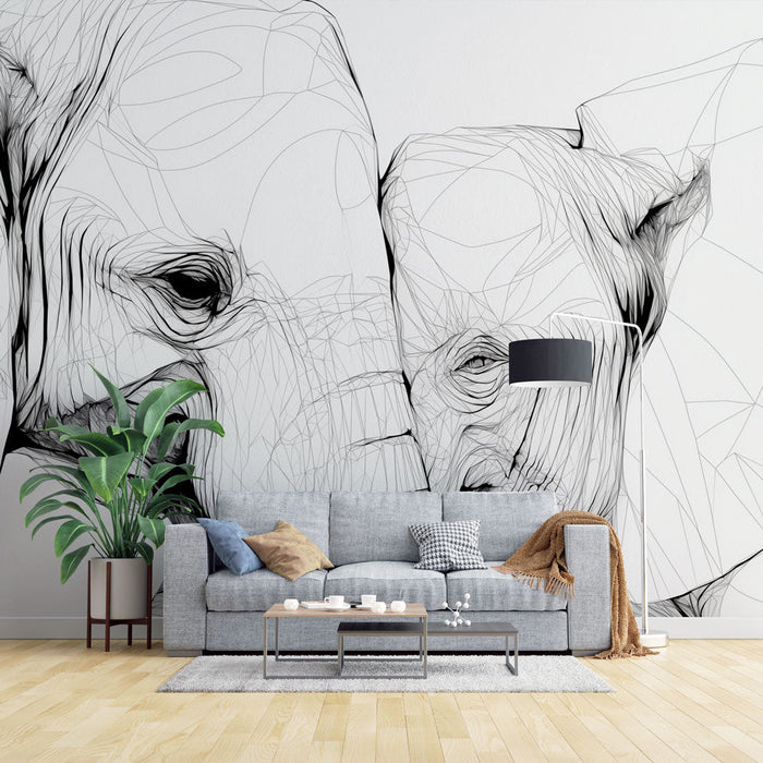 Elephant Mural Wallpaper | Black and White Graphic