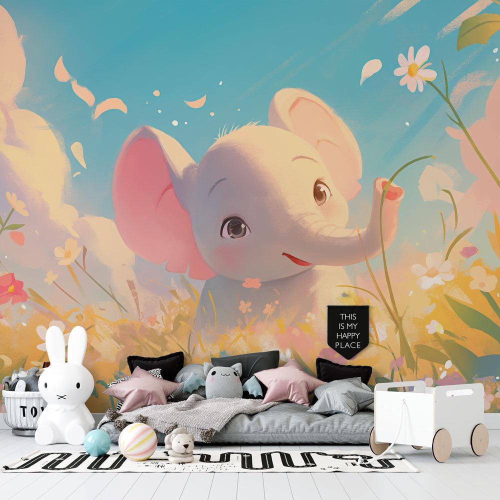 Papel de parede com mural de elefante | Pradaria pastel — WonderMural, image size:1000x1000