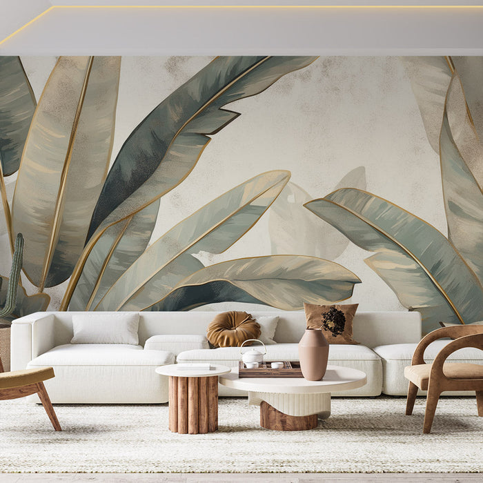 Foliage Mural Wallpaper | Beige, Green, and Gold