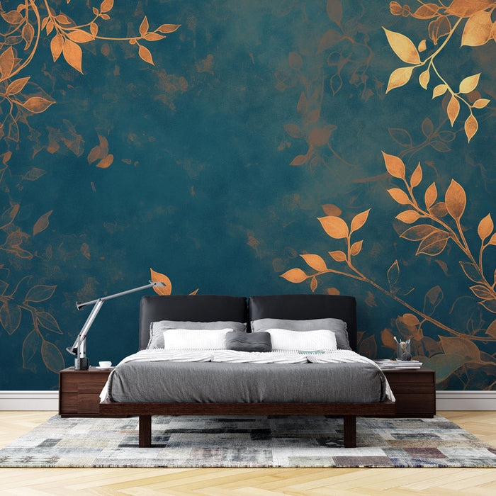 Foliage Mural Wallpaper | Plava i bakrena