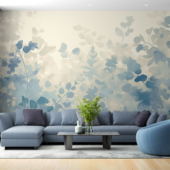 Foliage Mural Wallpaper | Eucalyptus Leaves Painting Style