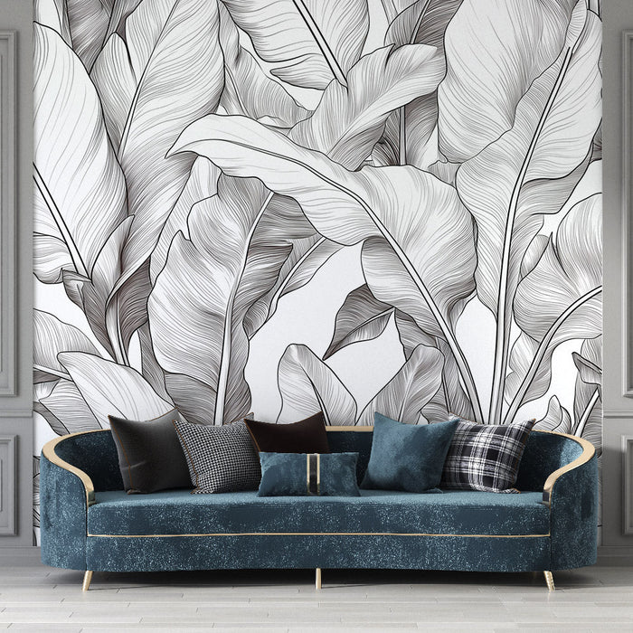 Foliage Mural Wallpaper | Black and White Leaves