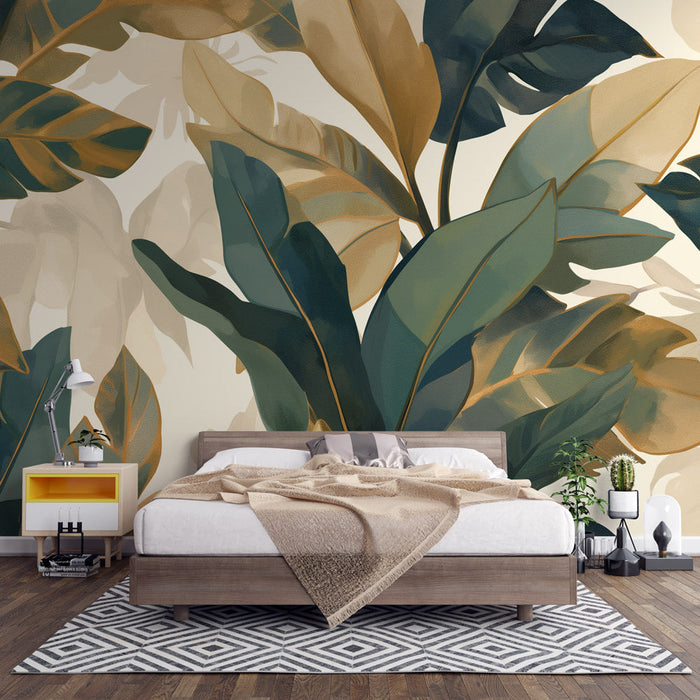 Foliage Mural Wallpaper | Large Green and Brown Leaves