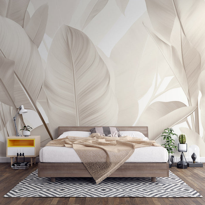 Beige Foliage Mural Wallpaper | Monochrome