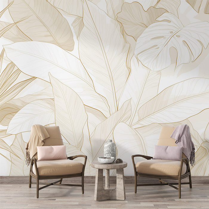 Beige and Copper Foliage Mural Wallpaper | Panoramic