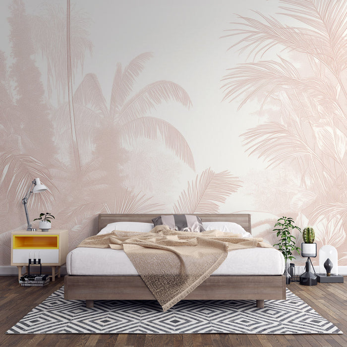 Papel pintado de follaje tropical | Beige monocromático