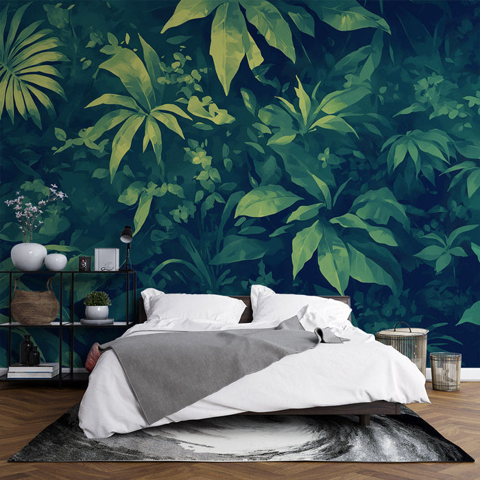 Papel de parede com folhagem tropical | Tons de verde