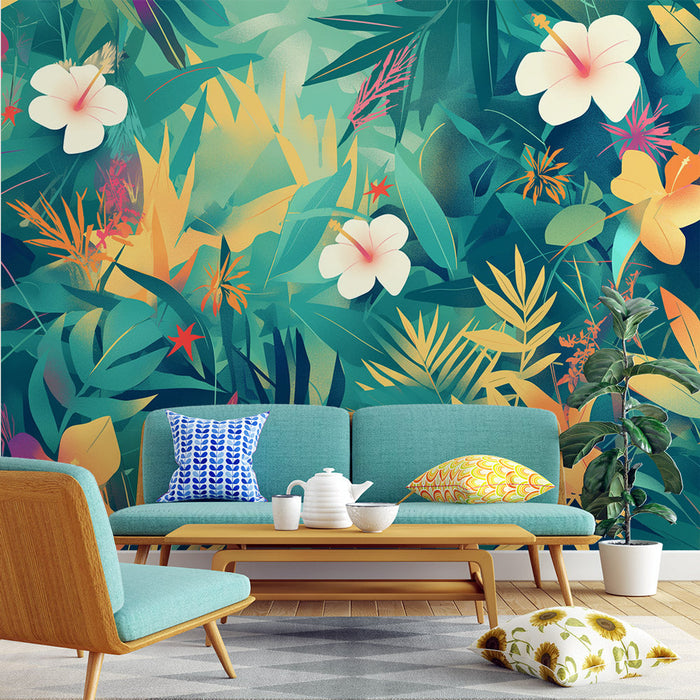 Tropical Foliage Mural Wallpaper | Multicolored Vegetation