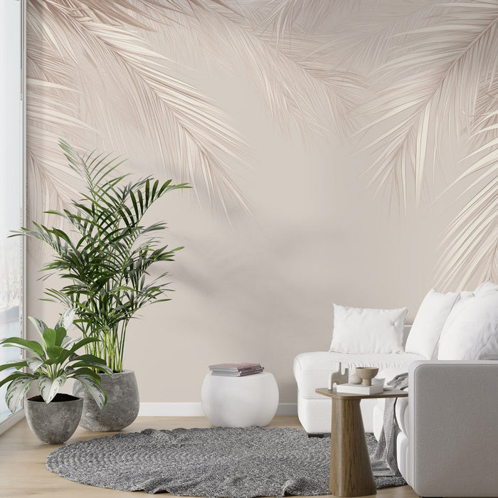 Palm Leaves Mural Wallpaper | Sepia Drooping Branches