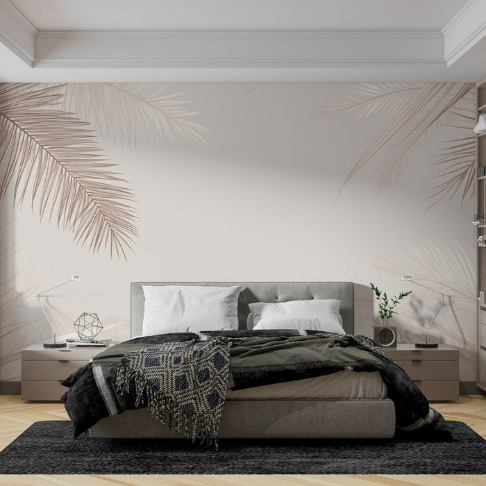 Palm Leaves Mural Wallpaper | Sepia Pastel Color