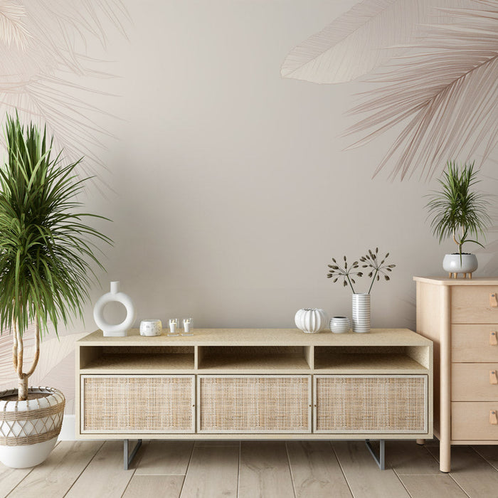 Palm Leaves Mural Wallpaper | Blush Beige Monochrome