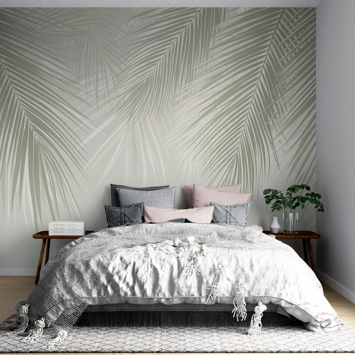 Lišće palme Mural Wallpaper | Pastelno zelena