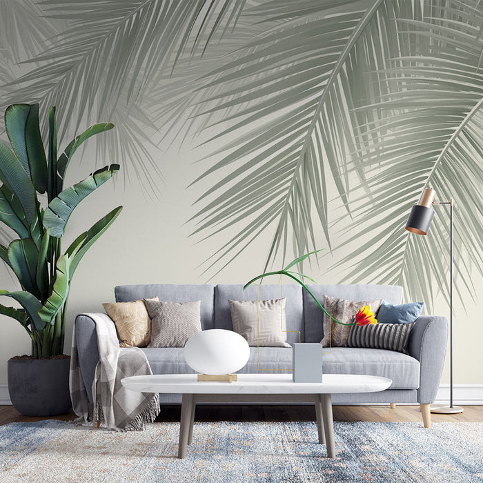 Palm Leaves Mural Wallpaper | Green on Pastel Background