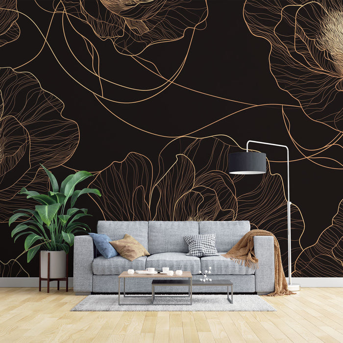 Floral Mural Wallpaper | Black and Gold