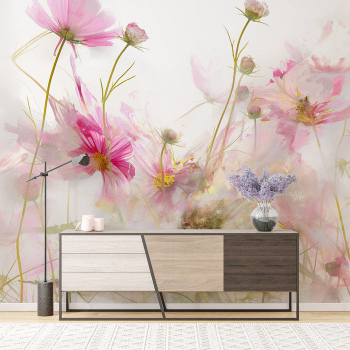 Wildflower Mural Wallpaper | Pastel Paint