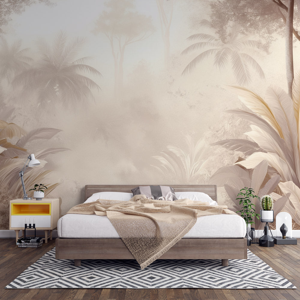 Beige Foliage Mural Wallpaper