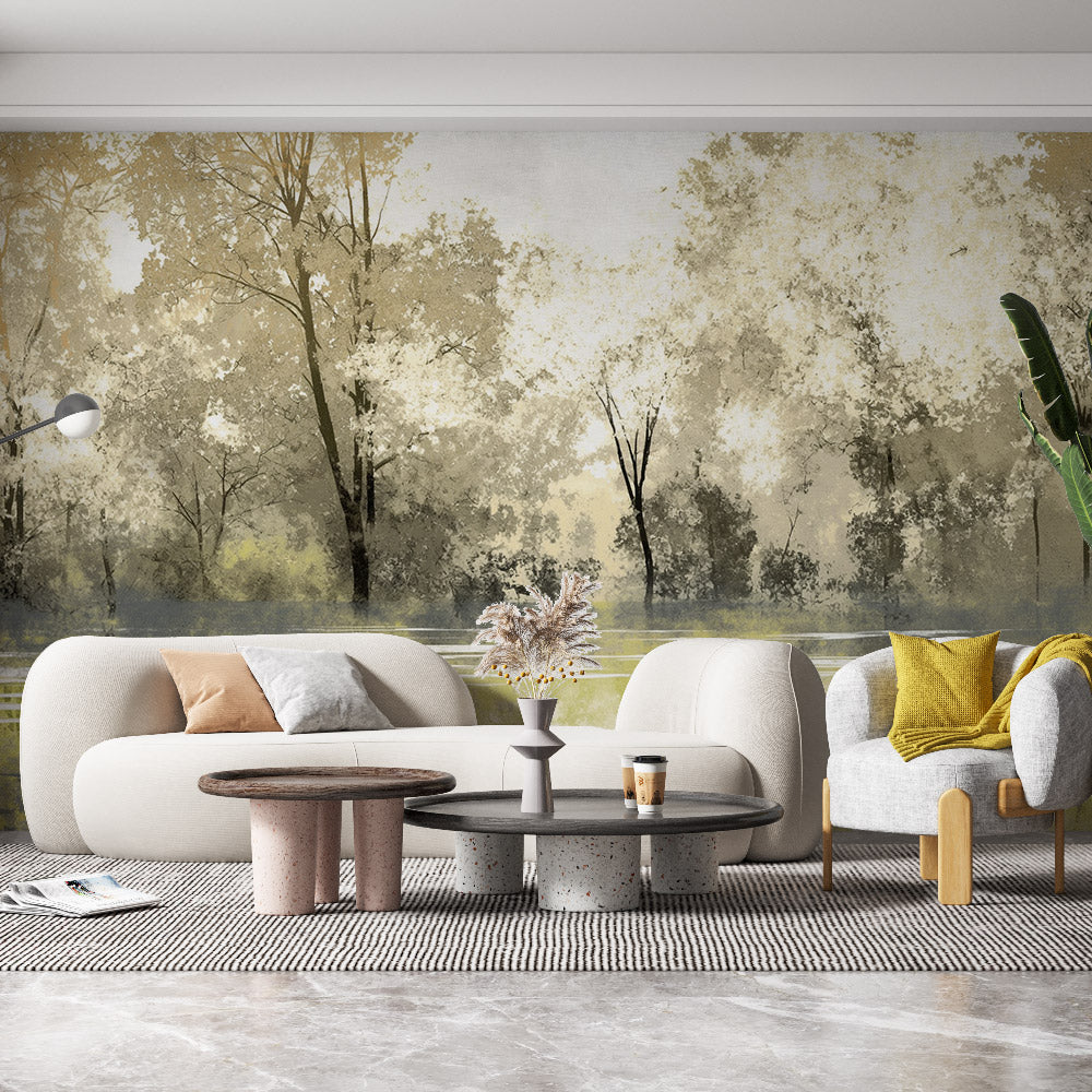 Papier peint adhésif Piliers et forêt - 196 x 140 cm Papier peint adhésif Piliers et forêt - 196 x 140 cm