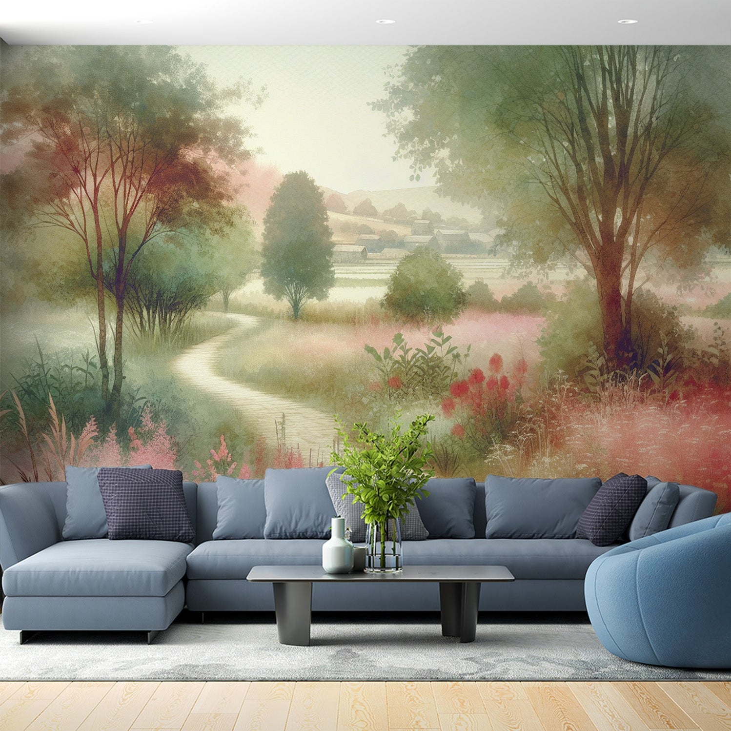 Forest Mural Wallpaper | Colorful Forest Path and Paving — WonderMural