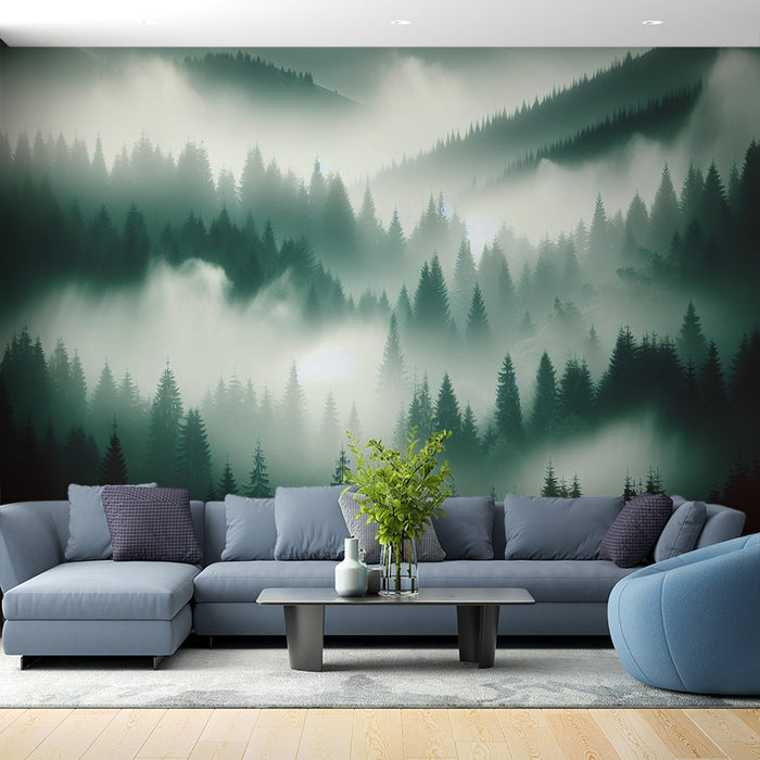 Forest Mural Wallpaper | Misty Pine Relief