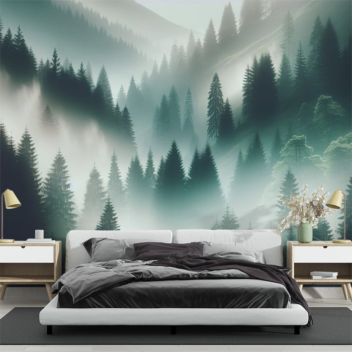 Forest Mural Wallpaper | Misty Fir Valley