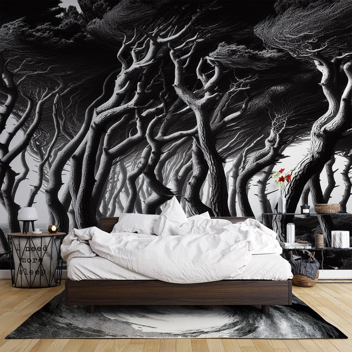 Zwart-wit Bos Foto Behang | Storm aan de Kust — WonderMural, image size:1200x1200