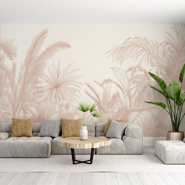 Papel de parede com mural de floresta tropical | Bege monocromático