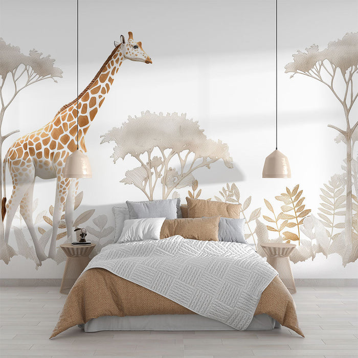 Giraffe Behang | Gouden Struiken