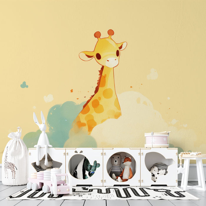 Giraffe Tapete | Pastel Gelber Hintergrund