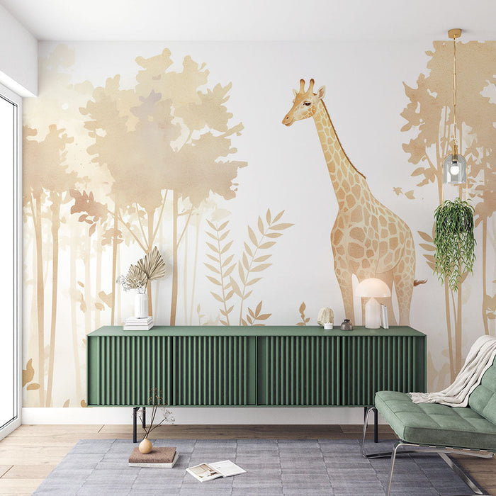 Papel de parede com desenho de girafa | Floresta Pastel