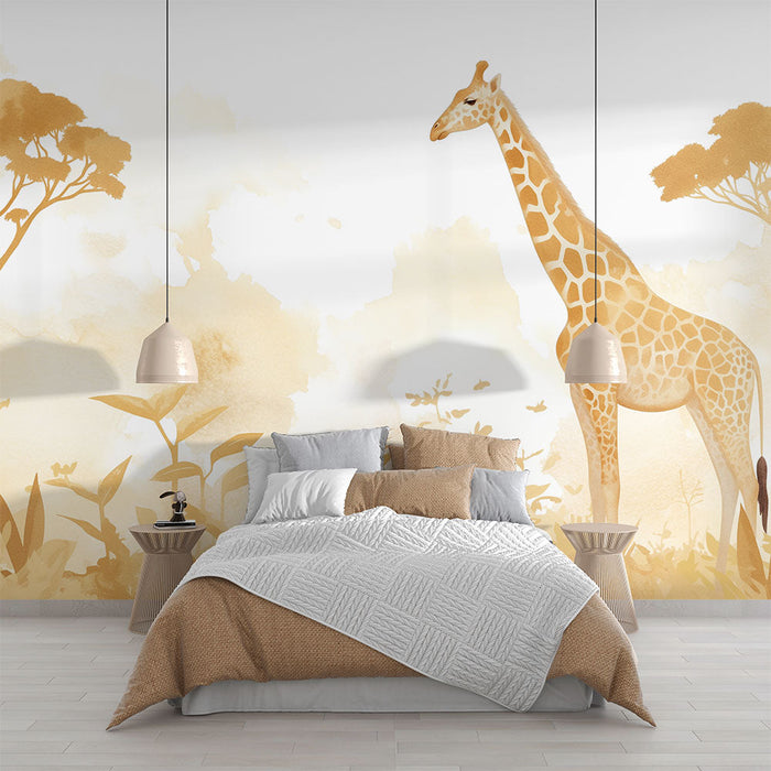 Giraffe Mural Wallpaper | Yellow Monochrome