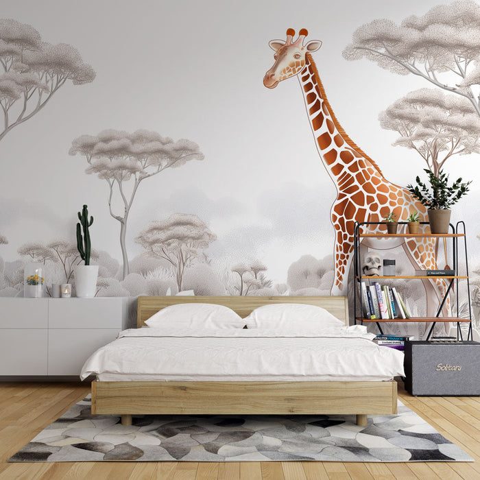 Giraffe Foto Behang | Zwart en Wit