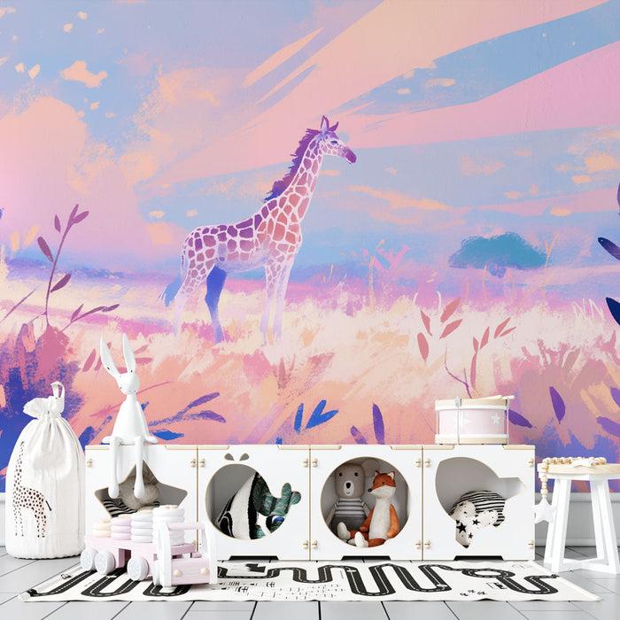 Giraffe Mural Wallpaper | Pastel Paint