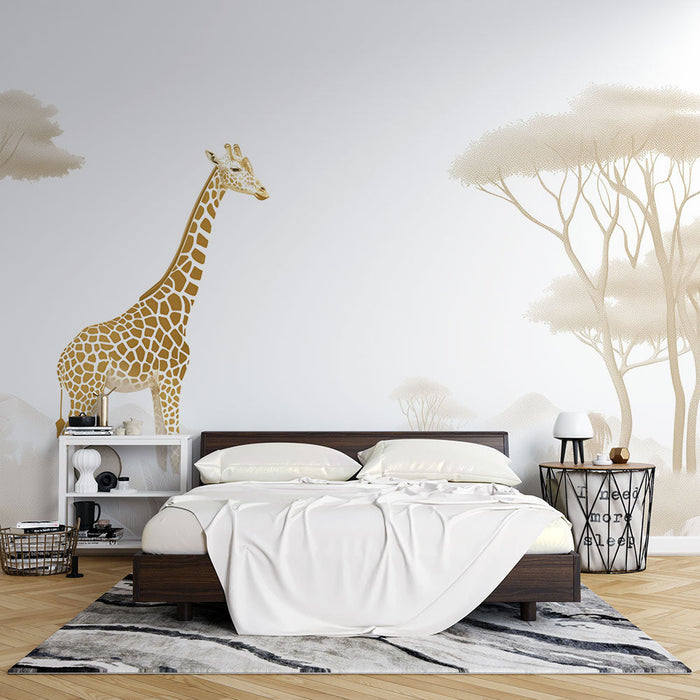 Giraffe Tapete | Savanne im Nebel