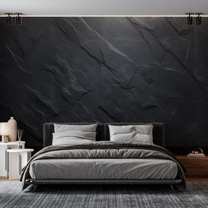 Slate Effect Mural Wallpaper | Black Grey Shade