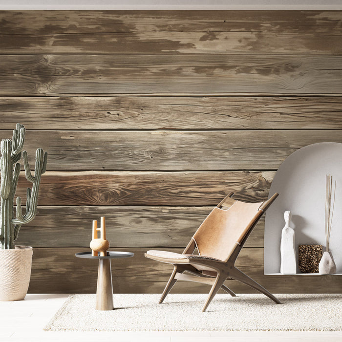 Horizontal Wood Effect Mural Wallpaper | Gray Brown Shade