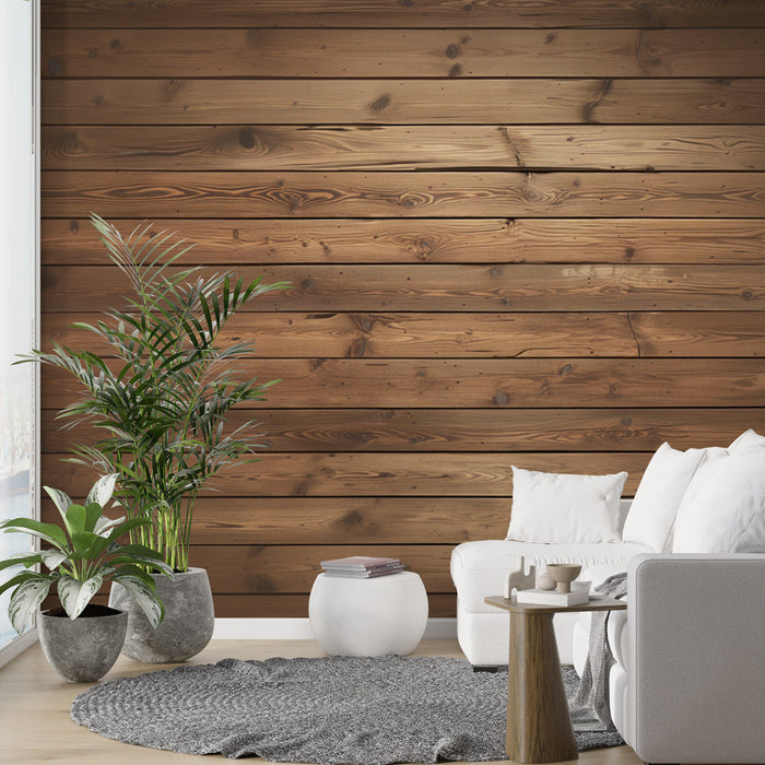 Horizontal Wood Effect Mural Wallpaper | Brown Shade