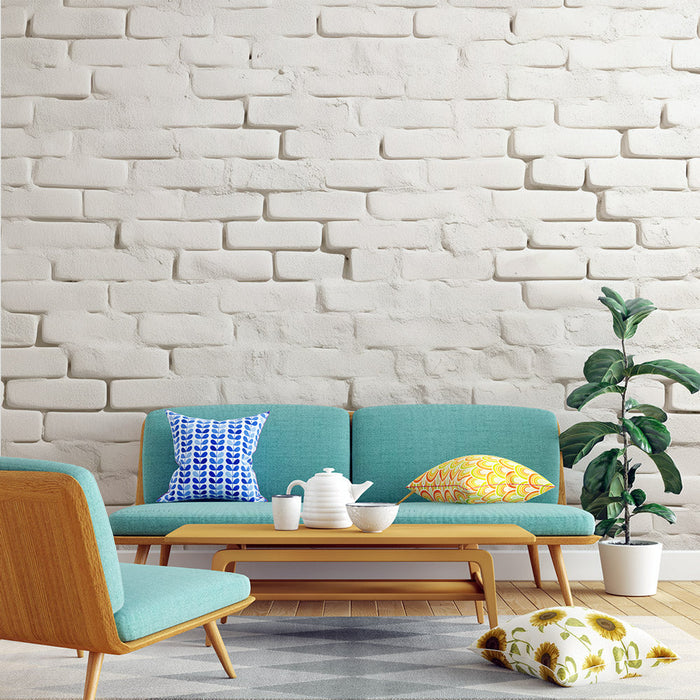 White Brick Effect Wallpaper | Wall with White Cement