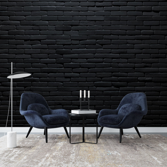 Black Brick Effect Wallpaper | Thin and Rectangular Brick