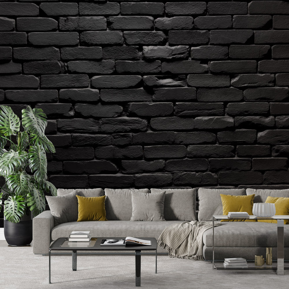 Black Stone Effect Mural Wallpaper | Wall with Shadow — WonderMural