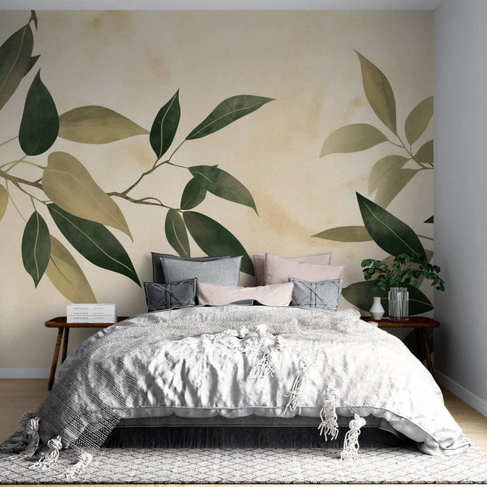 Japandi Mural Wallpaper | Tinten van Beige en Groen