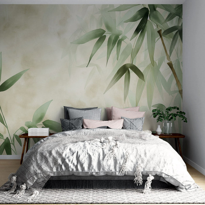 Japanese Wallpaper | Bamboo Branches on Beige Background