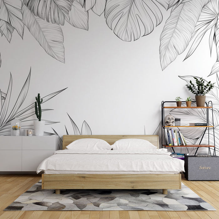 Jungle Mural Wallpaper | Black and White Leaves