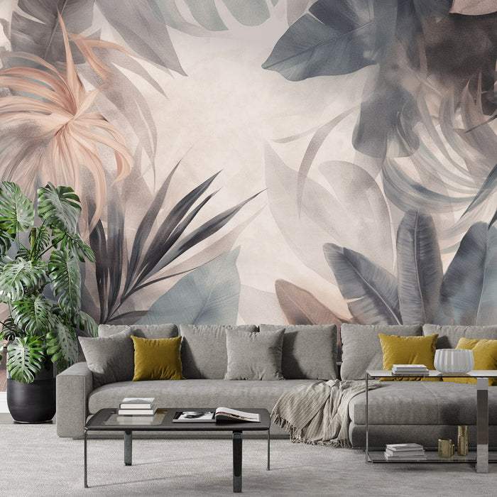 Jungle Mural Wallpaper | Wild Vegetation in Pastel Tones